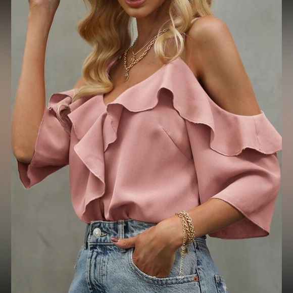 Boho ruffle hem cold shoulder top - Picture 9 of 15